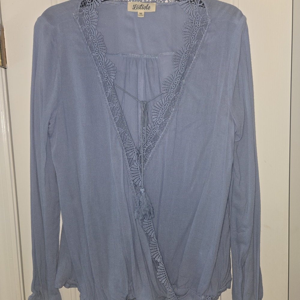 Listicle Lavender Lace Trim Long Sleeve Top